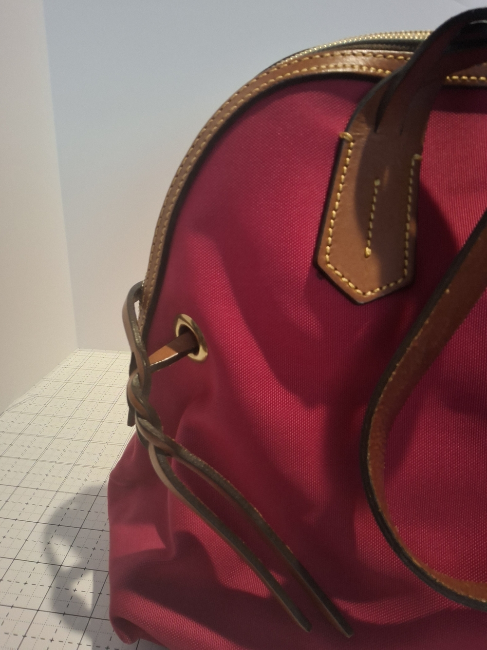 Dooney & Bourke Pink Nylon Satchel with Tan Leather Trim - Picture 6 of 14